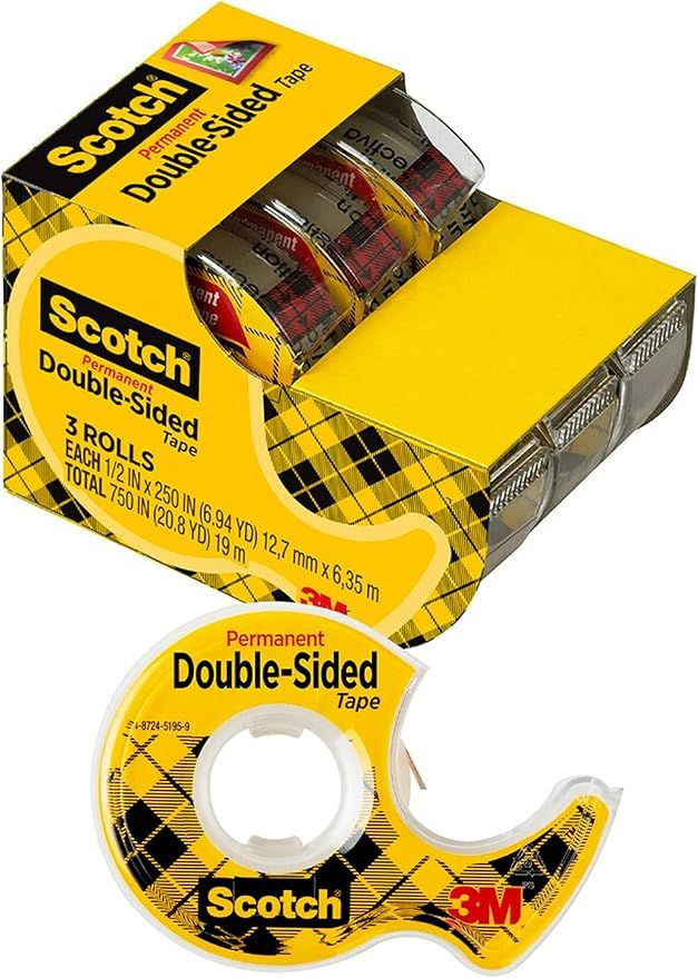 Scotch Double Sided Tape, Permanent, 1/2 in x 250 in, 3 Dispensers/Pack (3136) | Amazon (US)