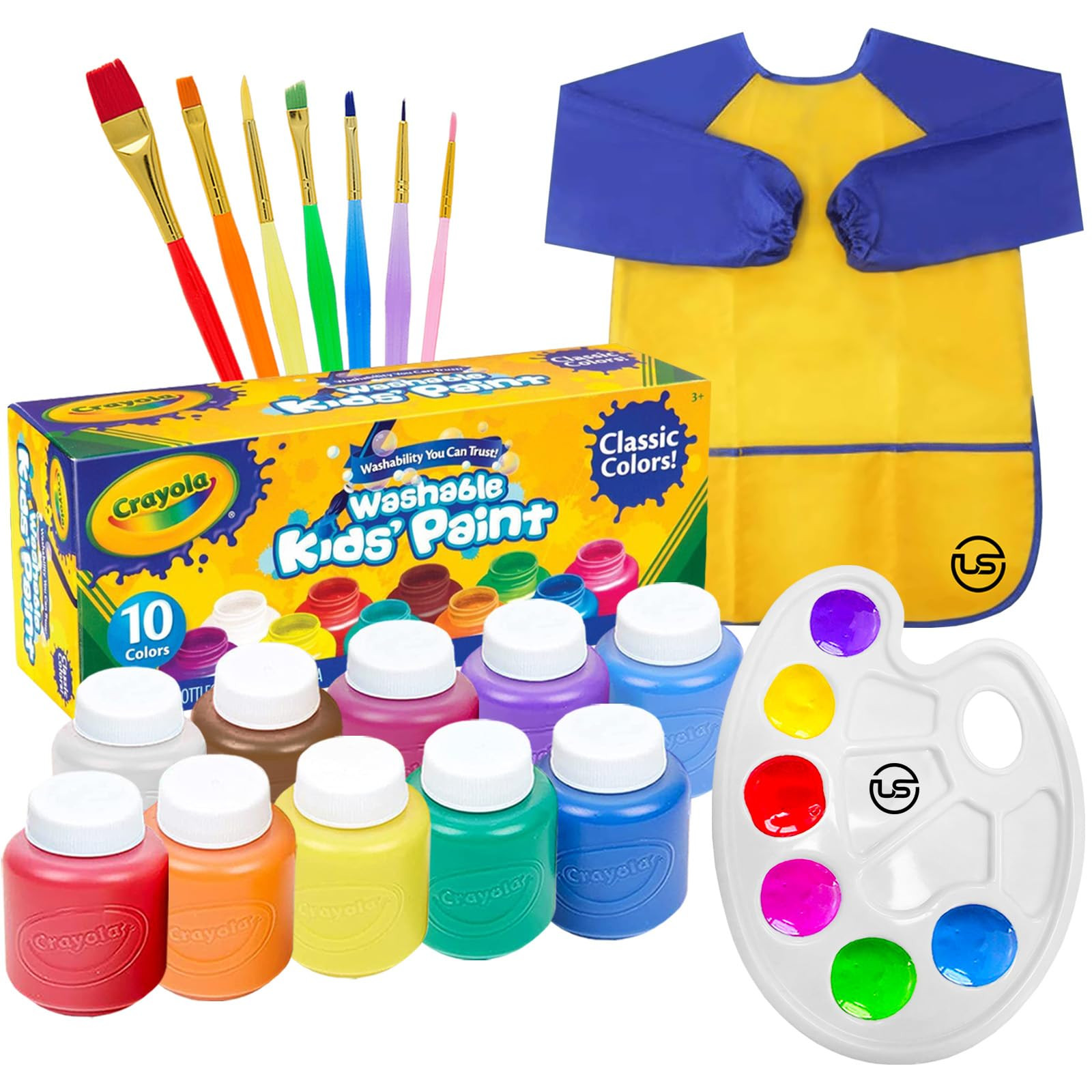 Kids Painting Set, Washable Paint for Kids 10 Colors, 7 Paintbrushes, Paint Palette, Painting Smo... | Amazon (US)