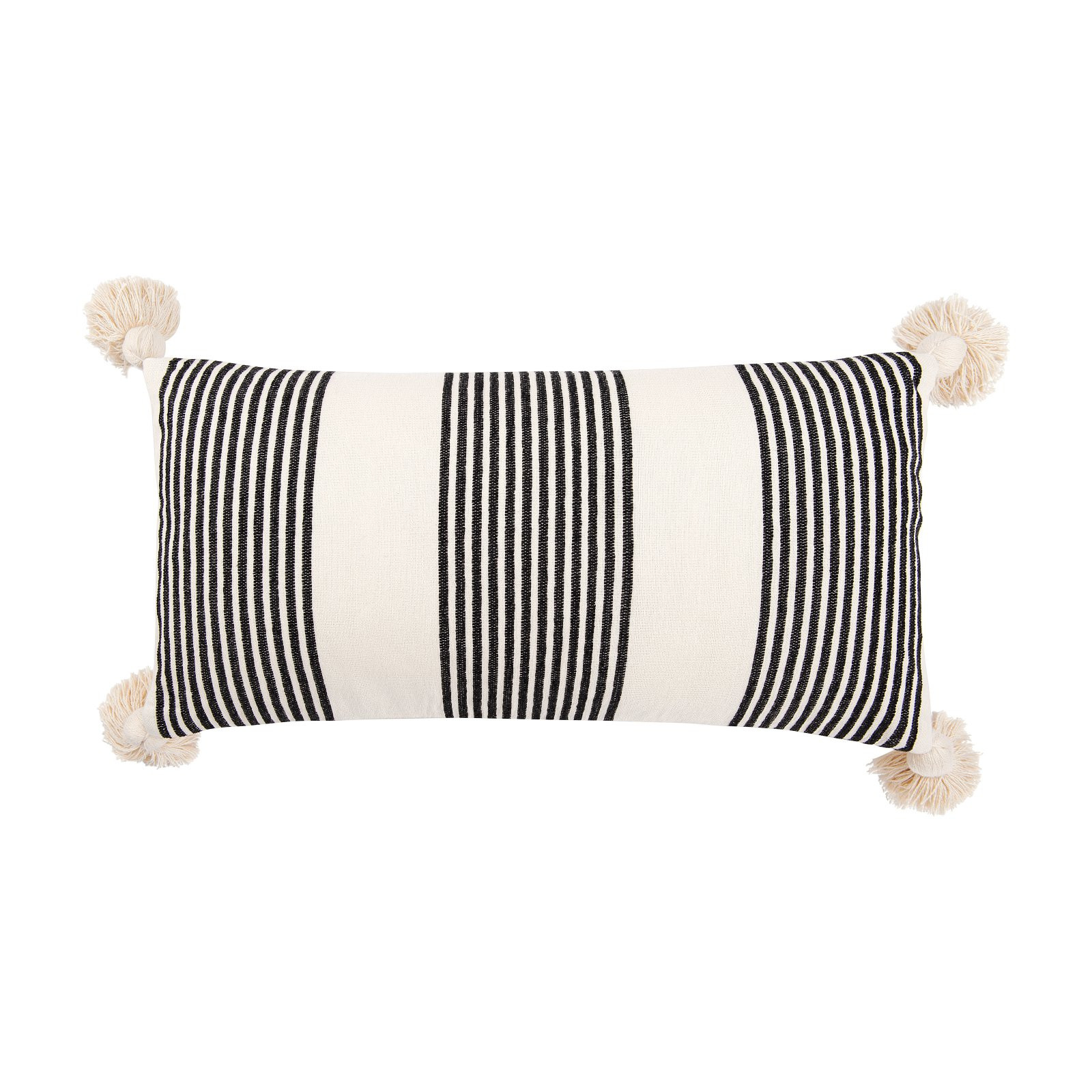Desert Fields Cream Cotton and Black Chenille Stripe Pillow with Tassels | Walmart (US)