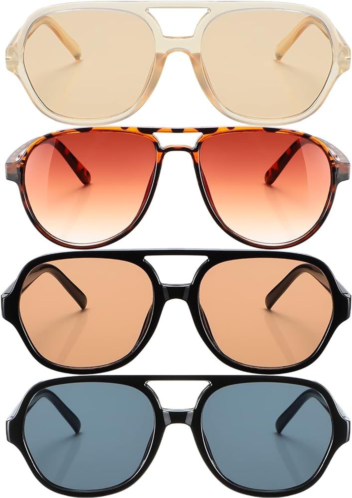 4 Pairs Retro Sunglasses Vintage Large Frame Sunglasses 70s Unisex Glasses for Women Men (Classic Co | Amazon (US)