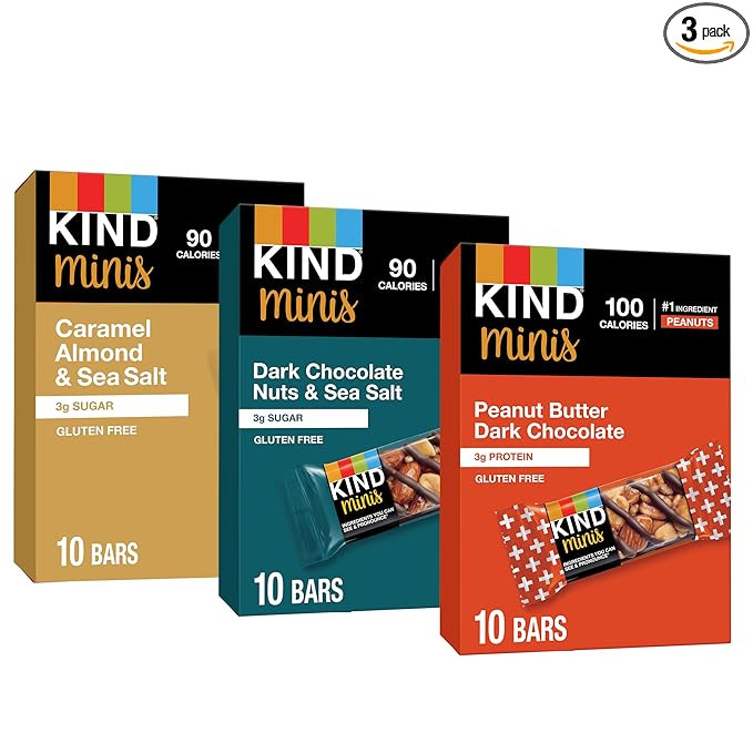 KIND Bar Minis, Variety Pack, Dark Chocolate Nuts and Sea Salt, Peanut Butter, Caramel Almond, He... | Amazon (US)