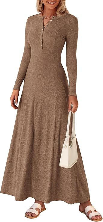 PRETTYGARDEN Casual Maxi Dress for Women 2024 Fall Fashion Clothes Long Sleeve Button Fit and Fla... | Amazon (US)