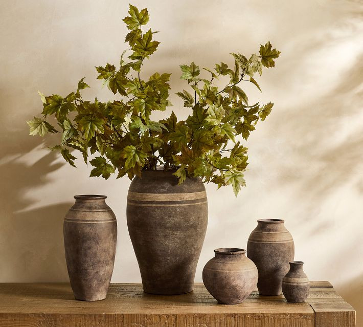 Brown Terracotta Striped Vase, Round | Pottery Barn (US)
