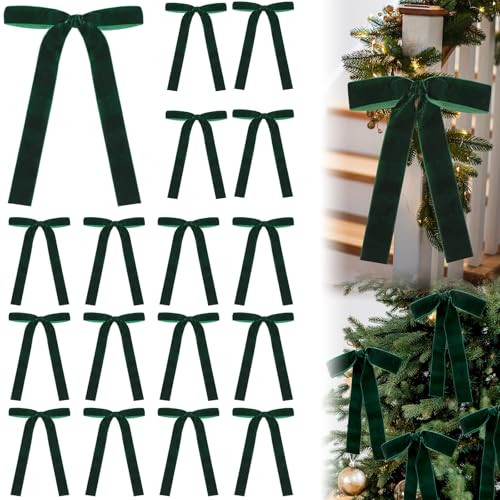 Glitinsel 24 Pcs Velvet Bows Christmas Tree Ornaments Vintage Velvet Ribbon Bows for Tree Garland Wreath Indoor Xmas Decorations(5 x 7 Inch, Width of 1",Dark Green) | Amazon (US)