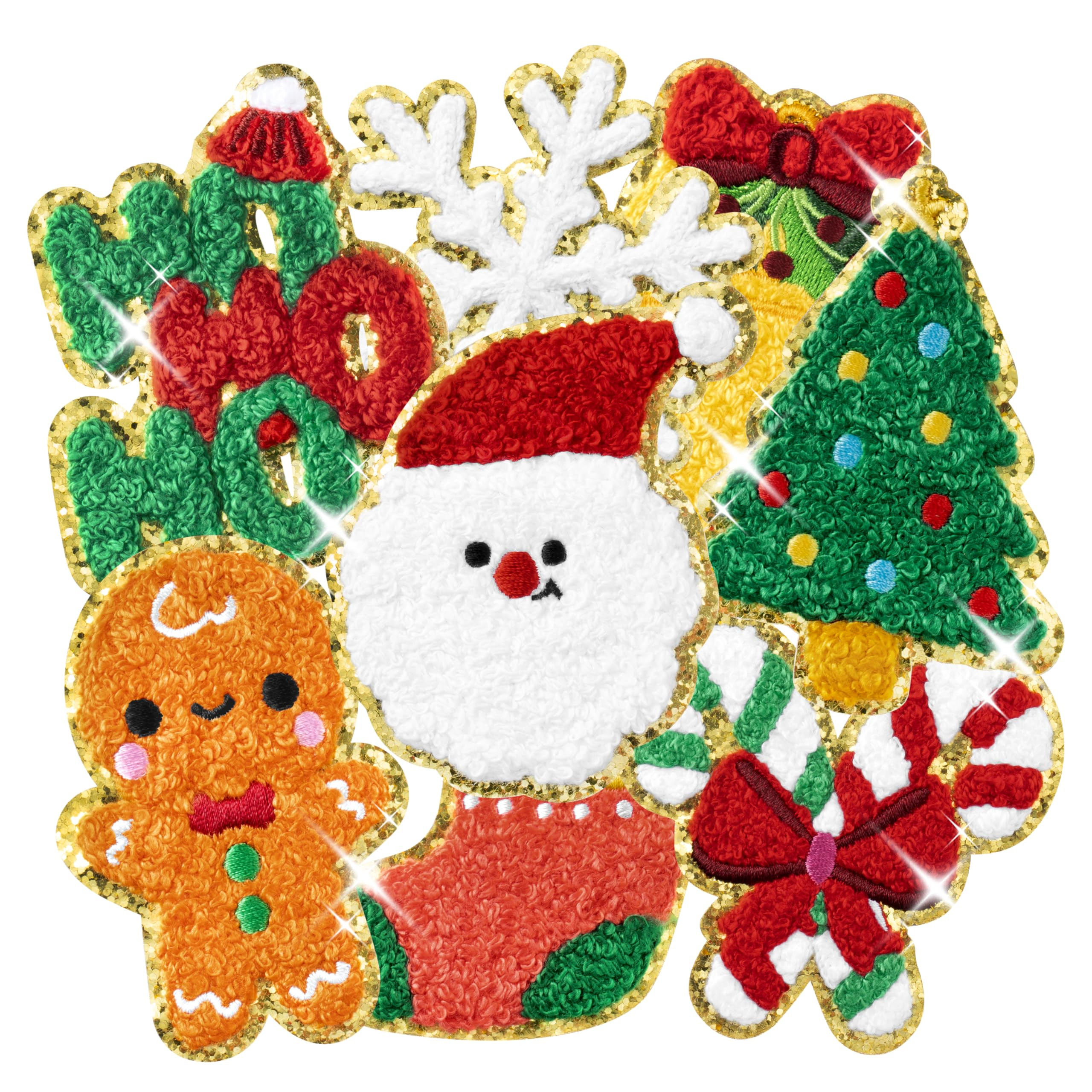 8 Pcs Christmas Iron on Patches Cute Glitter Santa Claus Xmas Tree Gingerbread Man Chenille Sew o... | Amazon (US)
