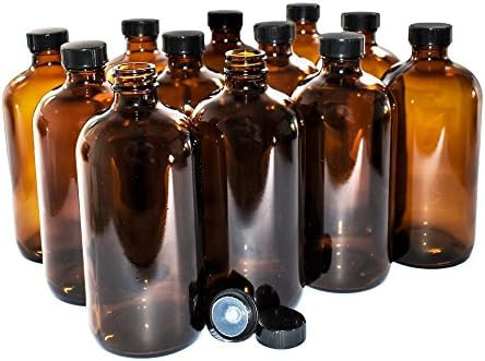 (12 Pack) 16 oz. Amber Boston Round with Black Poly Cone Cap | Amazon (US)