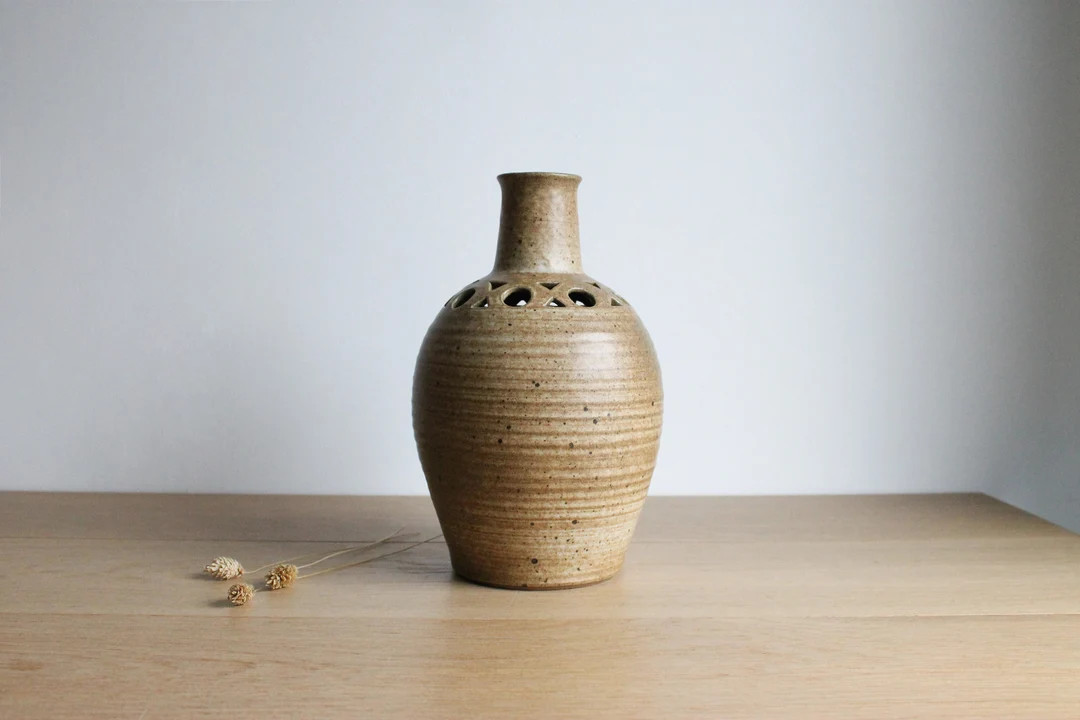 Vintage Openwork Stoneware Vase, Monasteries of Bethleem Handmade Pottery, Rustic Modern Minimali... | Etsy (US)