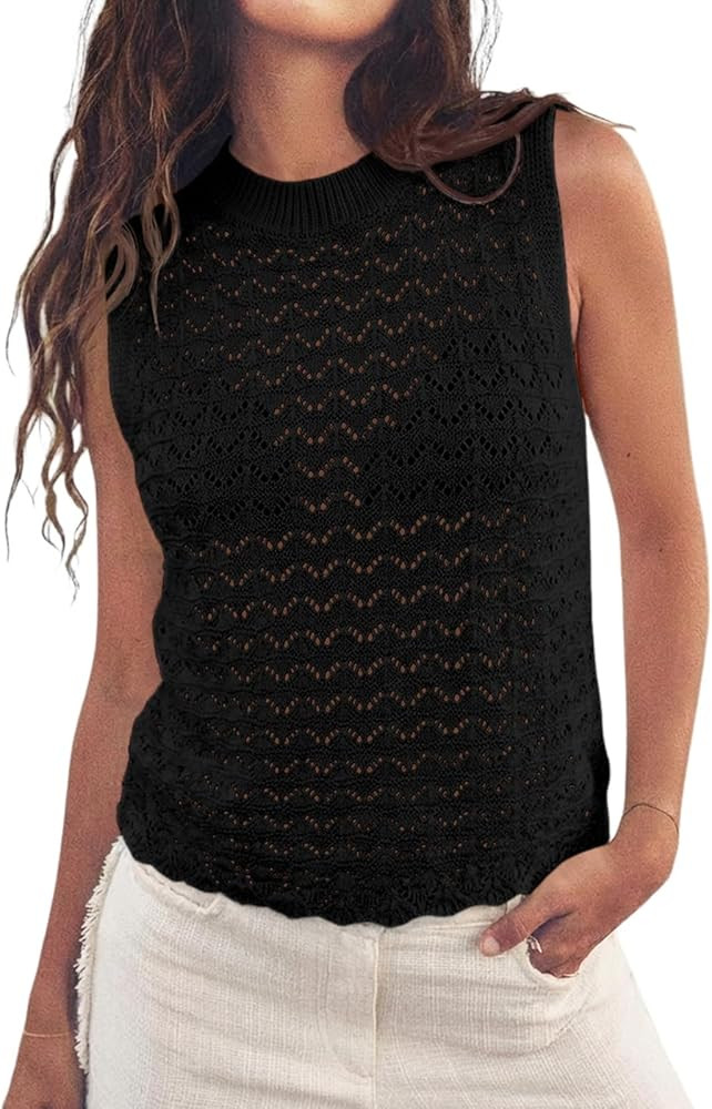 Fisoew Womens Summer Knit Sweater Vest Sleeveless Crochet Tank Tops Hollow Boho Beach Vacation Co... | Amazon (US)