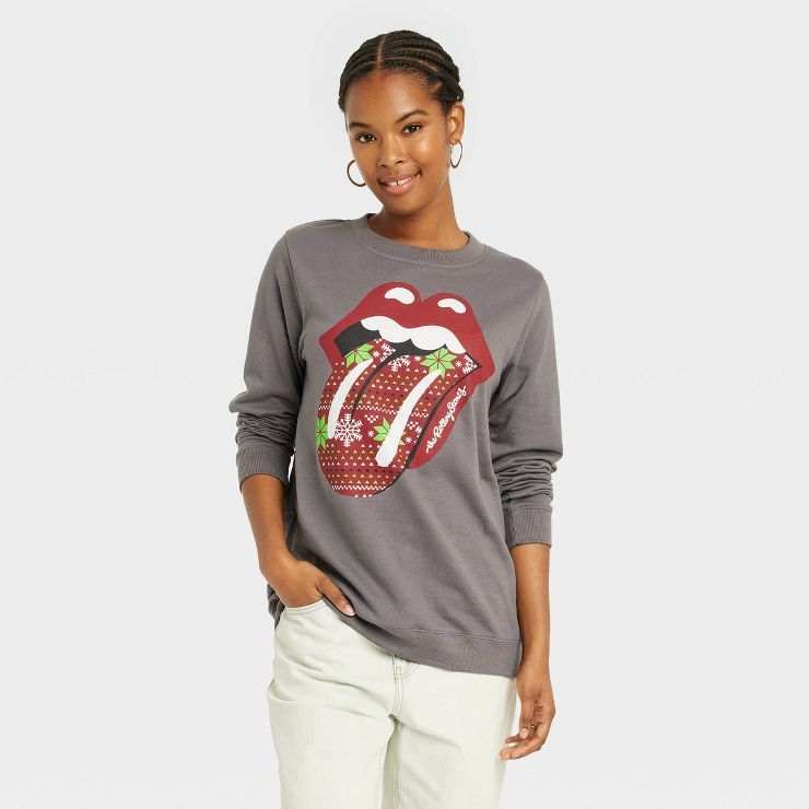 Women&#39;s The Rolling Stones Holiday Graphic Sweatshirt - Gray XL | Target