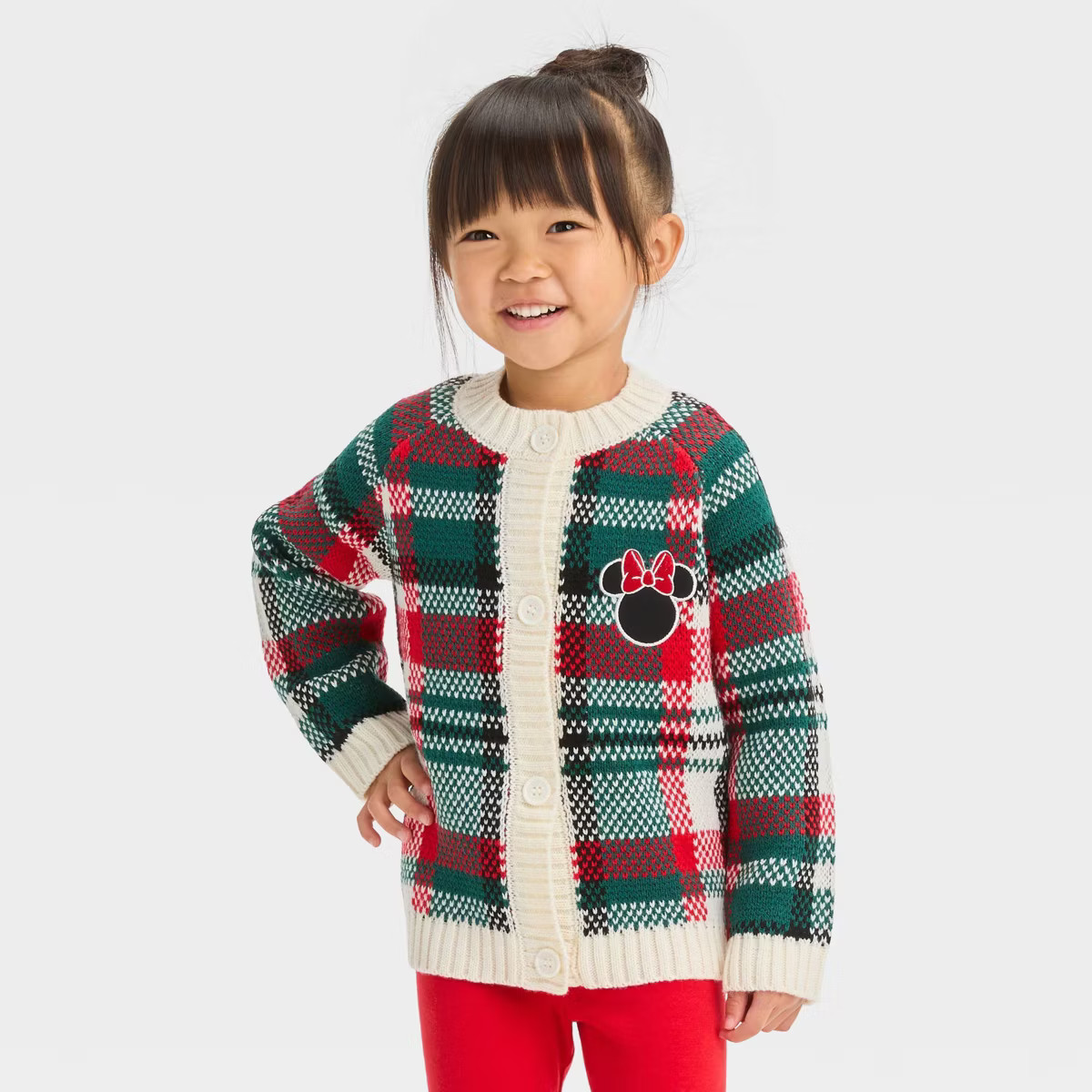 Toddler Girls' Disney Minnie Mouse Plaid Cardigan - Cream | Target