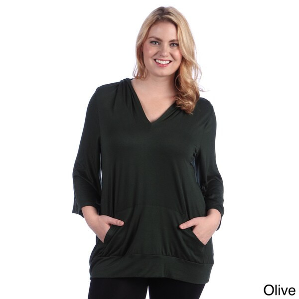 24/7 Comfort Apparel Women's Plus 3/4 Sleeve Hoodie Top | Bed Bath & Beyond