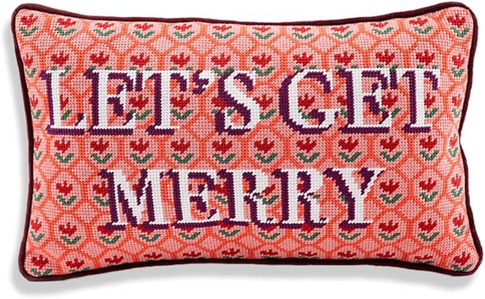 FURBISH Needlepoint Decorative Throw Pillow - Let's Get Merry - 9"x15" - Small Embroidered Design... | Amazon (US)