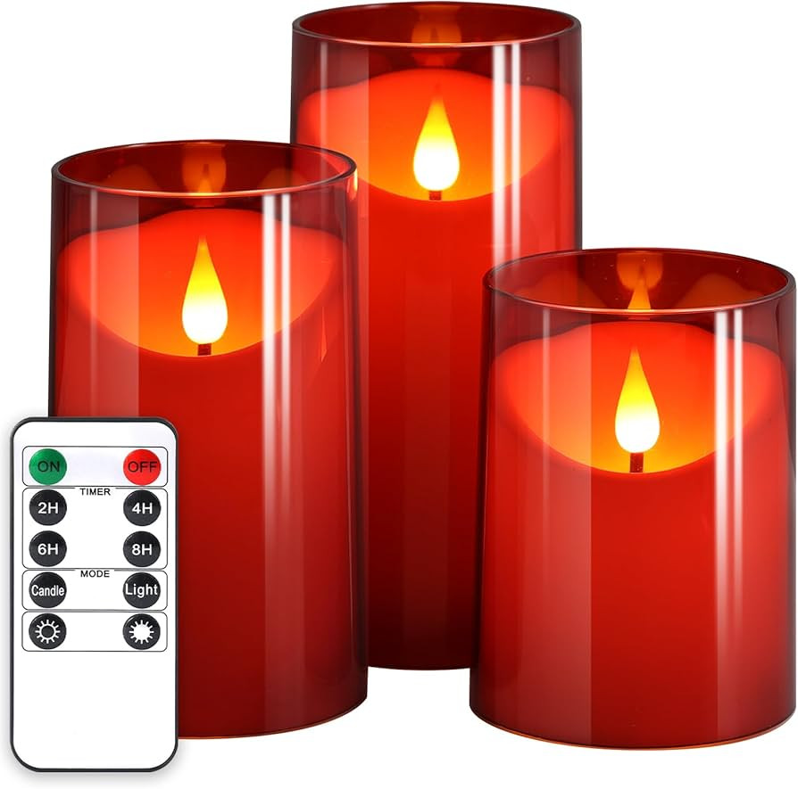 NURADA Flameless Candles with Remote Timer: 3D Wick Battery Operated Led Pillar Fake Candle Set f... | Amazon (US)