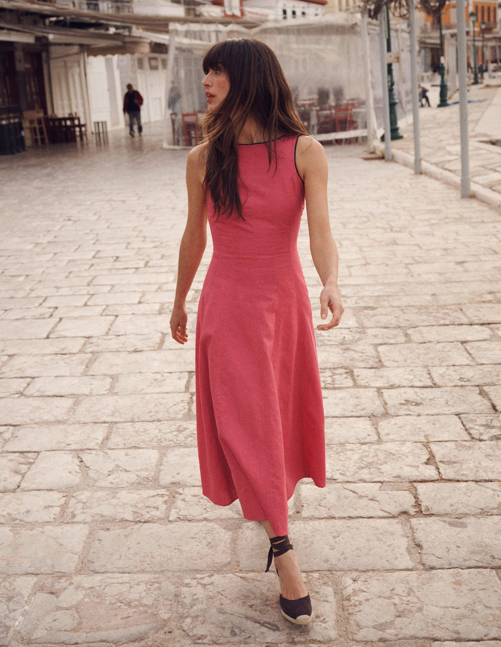 Annet Linen Blend Midi Dress-Cherry Blush | Boden (US)