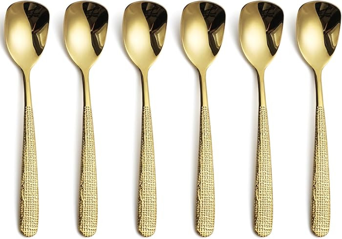 Dessert Spoons Set of 6,Stainless Steel Gold Dessert Spoon,Ice Cream Spoons Small Spoon for Home ... | Amazon (US)