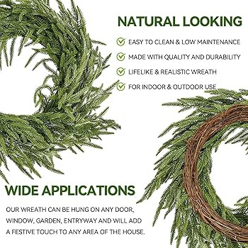 24" Norfolk Pine Wreath for Front Door, Real Touch Norfolk Pine Wreath Artificial Green Wreath Gr... | Amazon (US)
