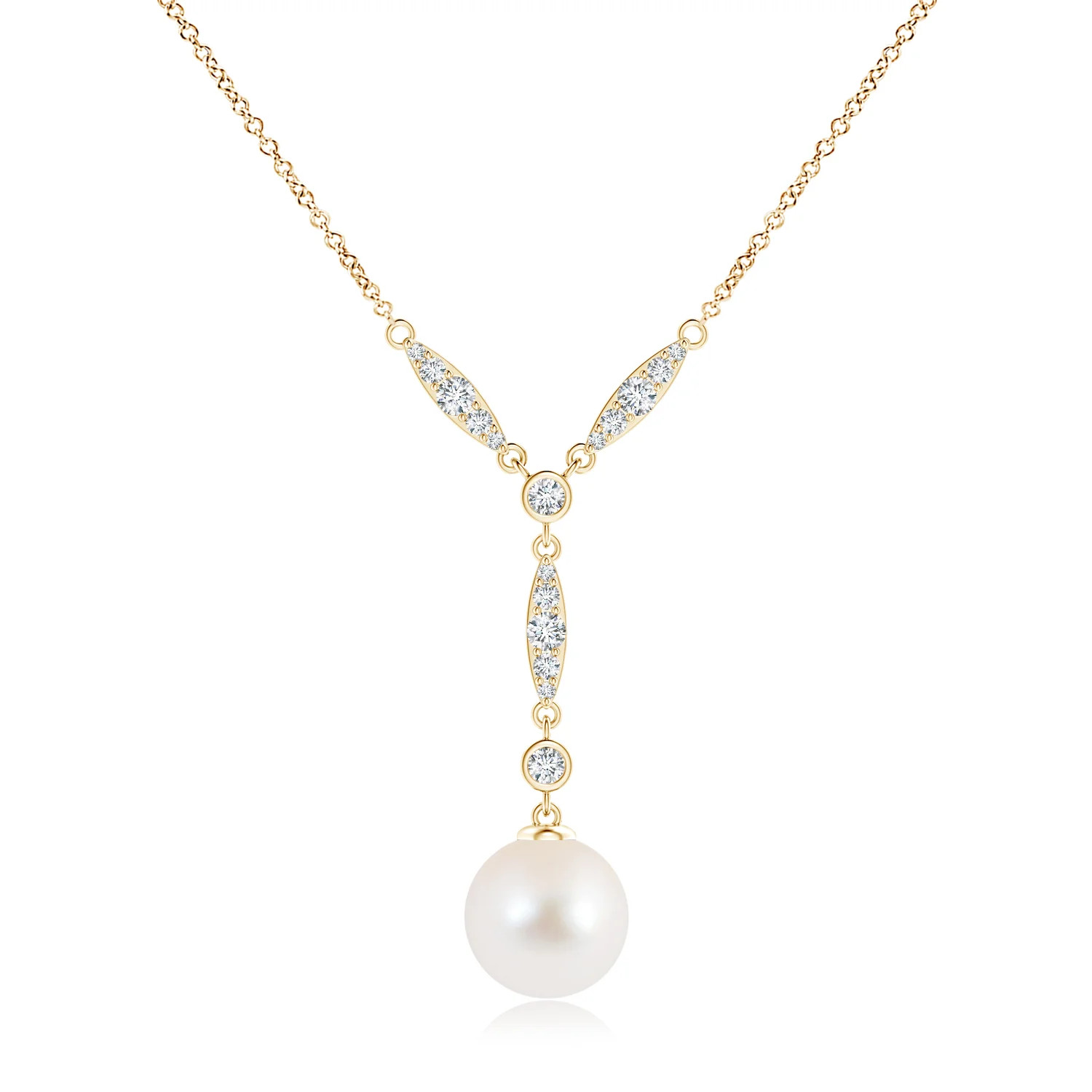 Freshwater Pearl Lariat Style Necklace with Diamonds | Angara Inc.