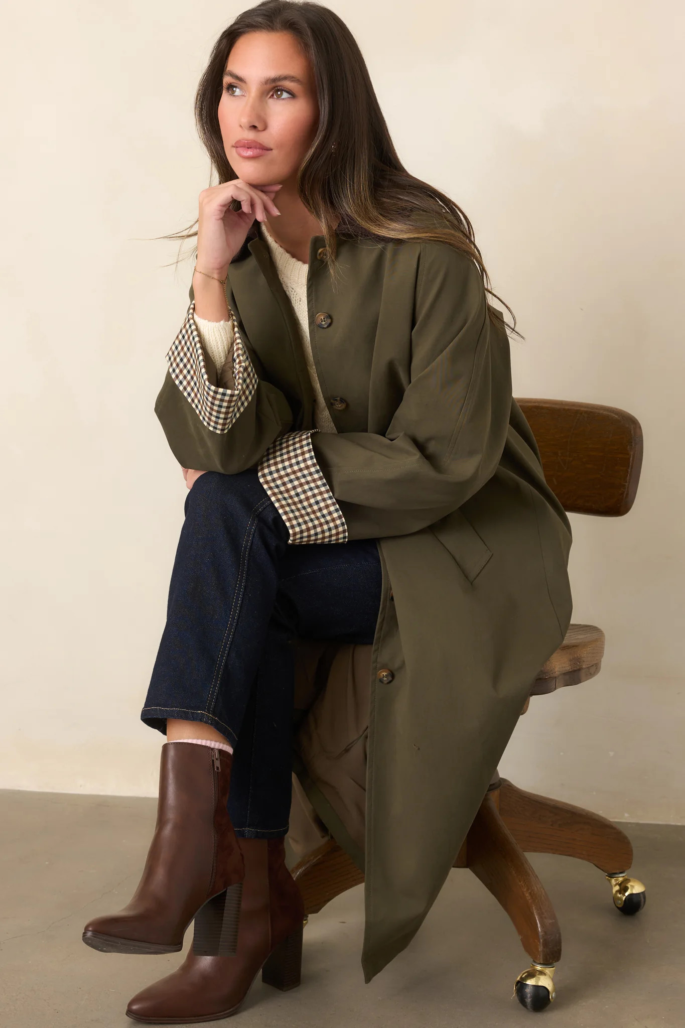 The Scenic Way Olive Belted Trench Coat | Red Dress