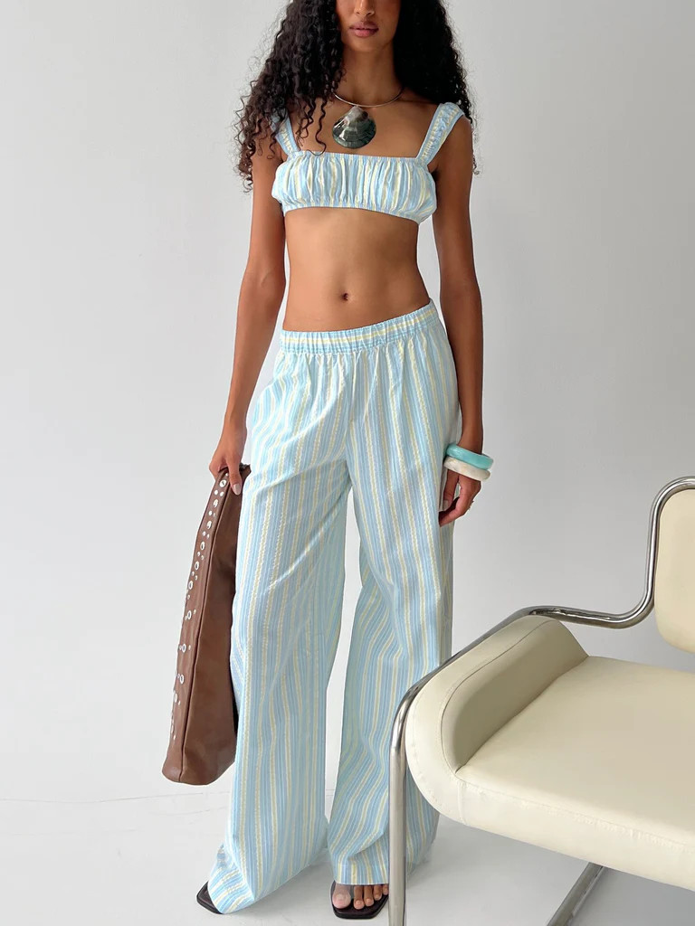 Talyssa Elasticated Waist Pants Blue Stripe | Princess Polly US