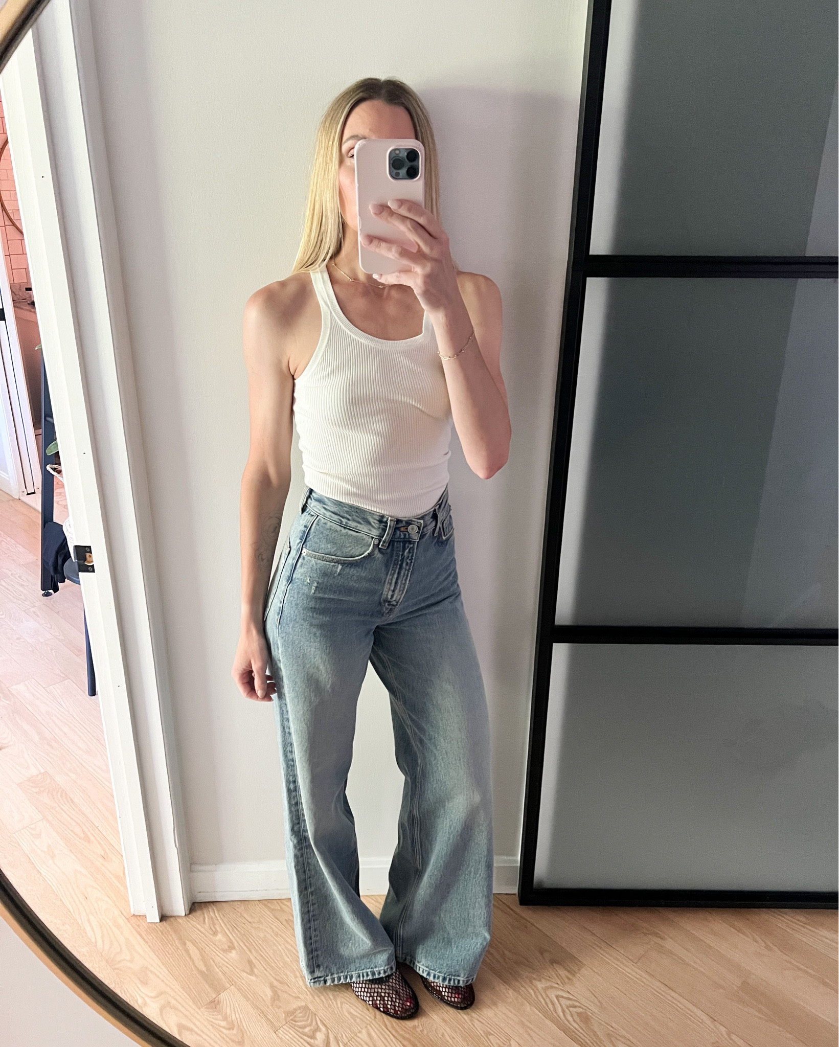 Obsessed with this Mango knit tank in a S and Massimo Dutti high rise wide leg in a 4. Half size down in the Amazon shoes. Loved today’s look! 

#LTKOver40 #LTKShoeCrush #LTKFindsUnder100