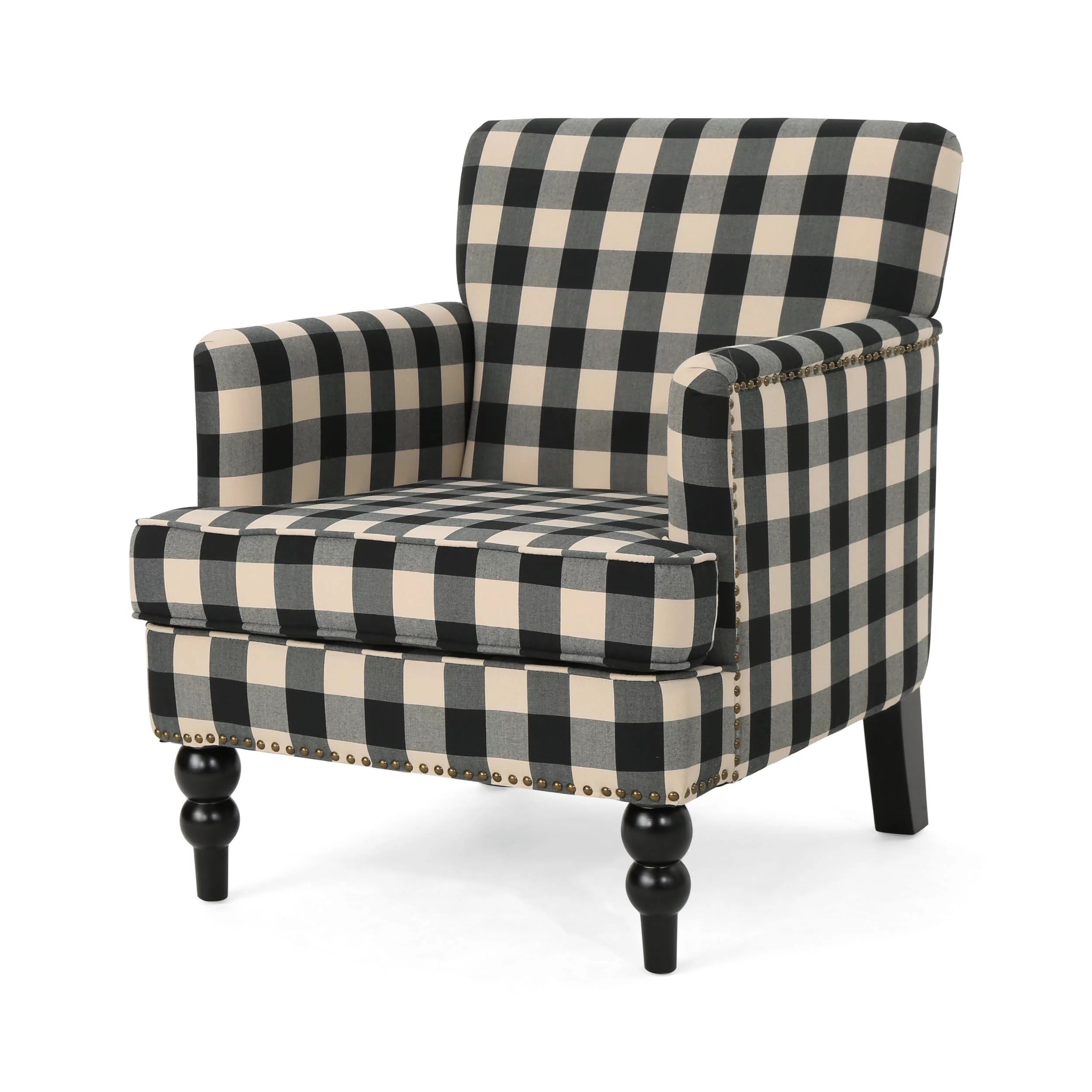 GDF Studio Eve Contemporary Fabric Upholstered Club Chair with Nailhead Trim, Black Checkerboard | Walmart (US)