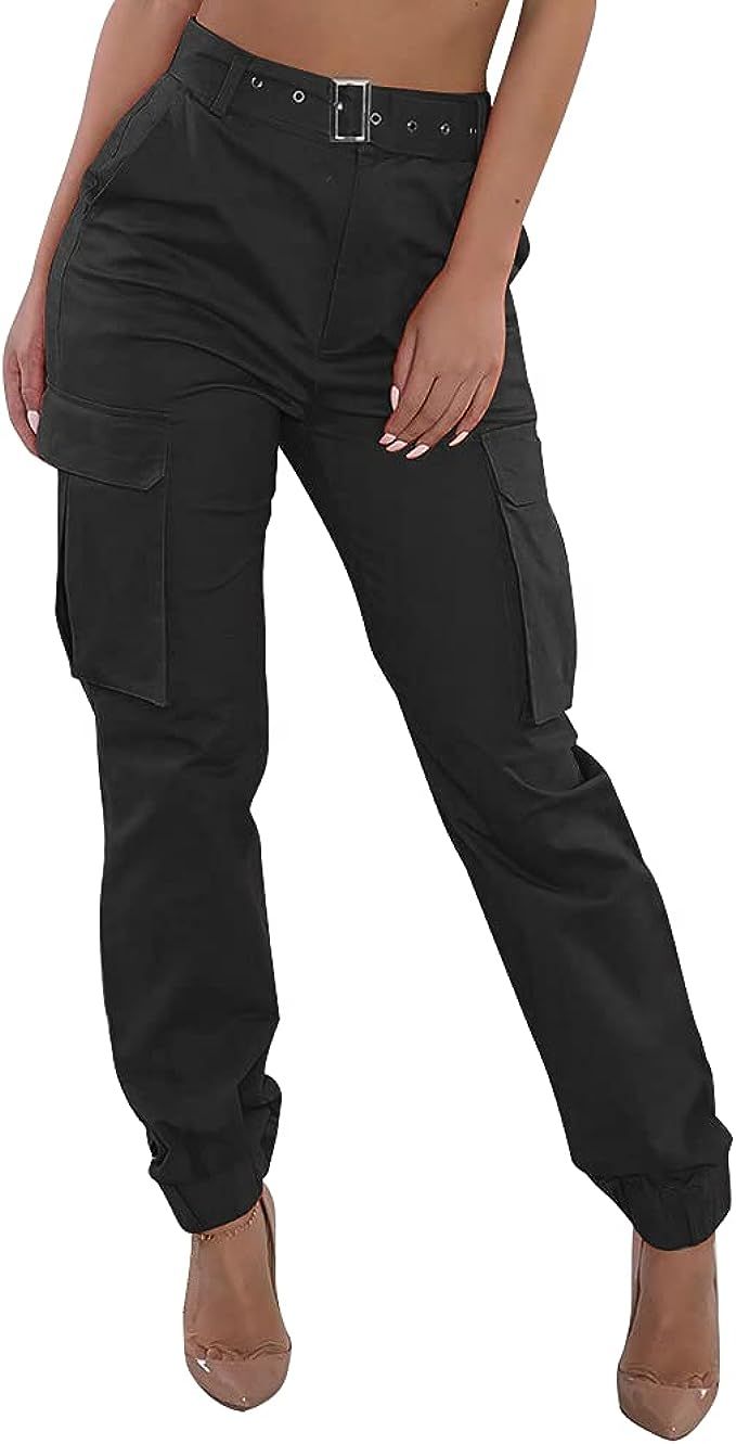 Women Cargo Pants Casual High Waist Jogger Pants Loose Outdoor Combat Twill Trousers Sweatpants (... | Amazon (US)