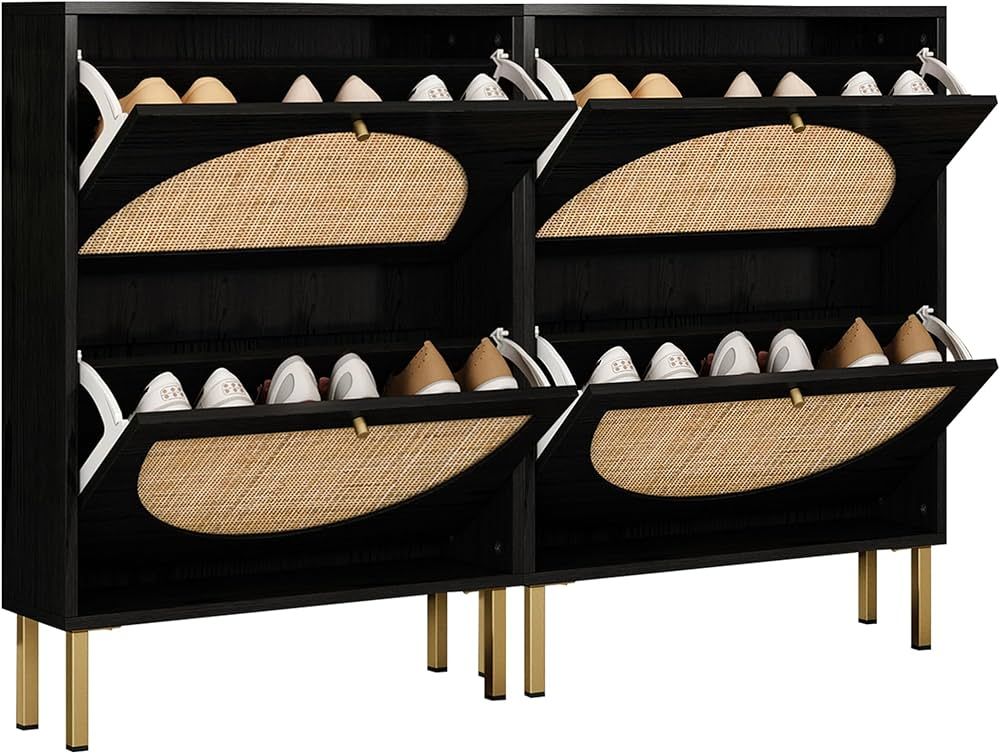 Goderfuu Rattan Shoe Cabinet Storage Set of 2, Shoe Storage Cabinet for Entryway Slim Shoe Organi... | Amazon (US)