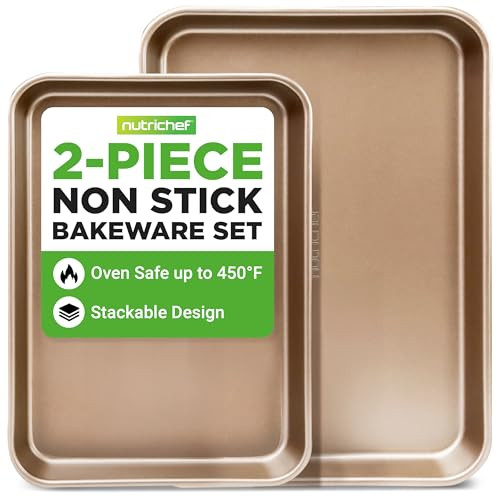 NutriChef Non Toxic Baking Pan, Medium and Large Cookie Sheets, Premium Nonstick Carbon Steel Cookie Pans for Baking - Commercial Grade, Restaurant Quality, Bakeware Set, Easy to Clean - (Set of 2) | Amazon (US)