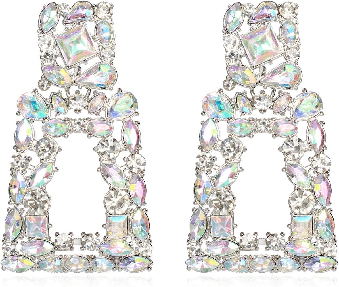 KELMALL Sparkly Rhinestone Rectangle Dangle Earrings for Women Crystal Geometric Drop Trendy Stat... | Amazon (US)