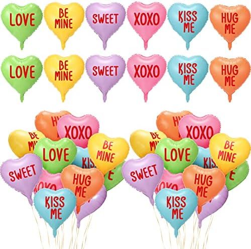 30 Pcs Valentine's Day Candy Heart Balloons 18 Inch Heart Balloons Foil Balloons XOXO Be Mine Lov... | Amazon (US)