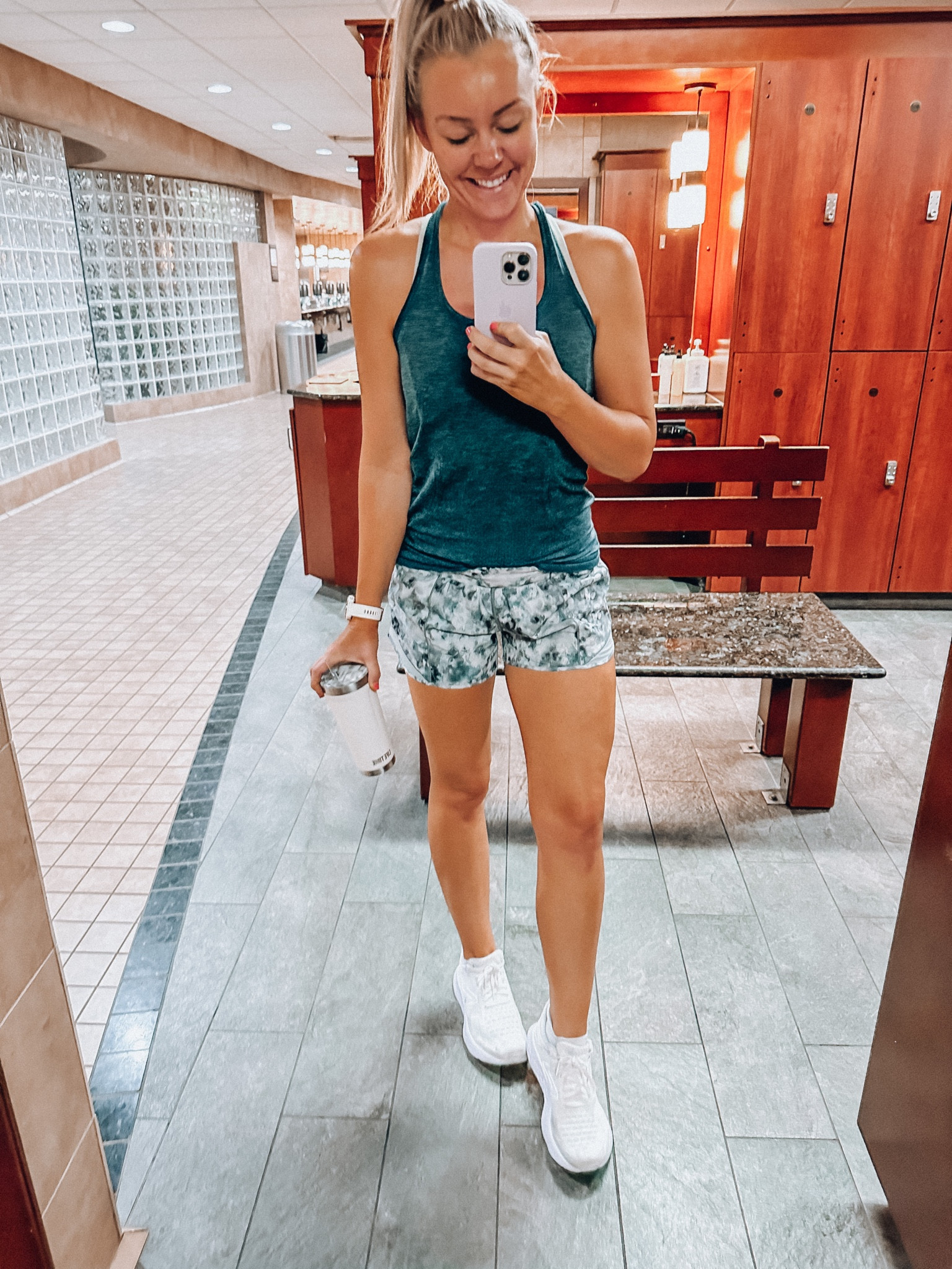 Chopped off the top of my head, whoops! But these are my fav tanks + shorts I wear for everything except running. These are old colors but there are super cute colors available now.