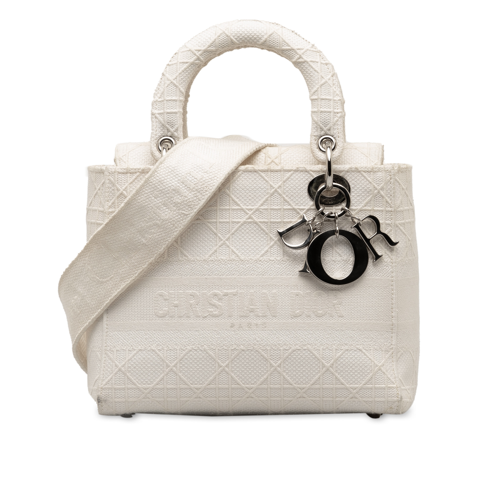 Pre-Owned Authenticated Dior Medium Cannage Lady D-Lite Canvas Fabric White Satchel Unisex (Good) | Walmart (US)