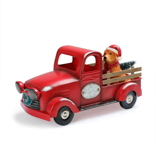 Holiday Time Antique Red Truck with Dog Tabletop Decoration - Walmart.com | Walmart (US)