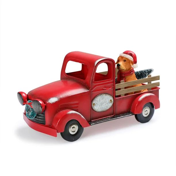 Holiday Time Antique Red Truck with Dog Tabletop Decoration | Walmart (US)