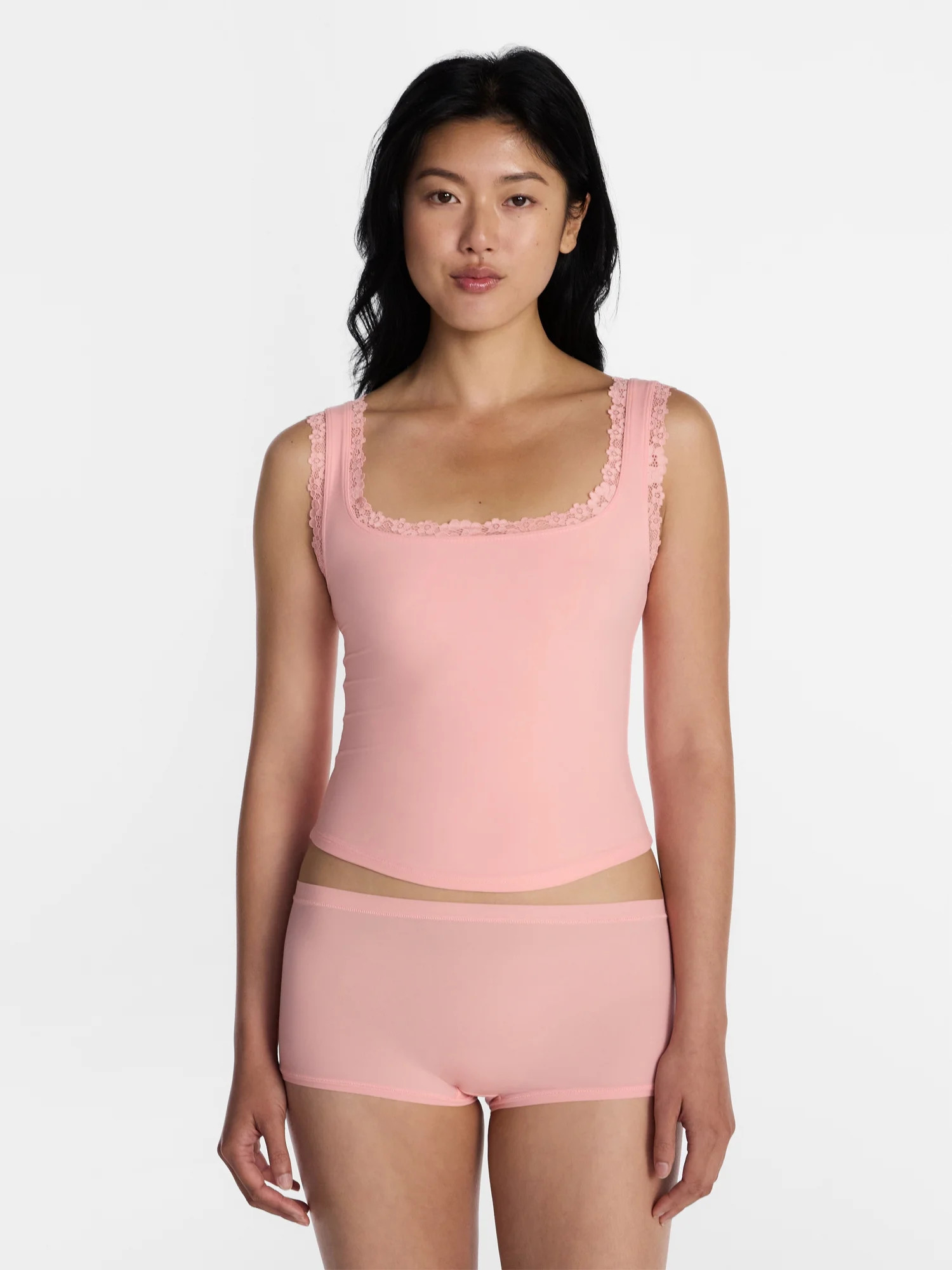 No Boundaries Fit Stretch Lace Trim Tank Top, Women's XS-XXXL - Walmart.com | Walmart (US)
