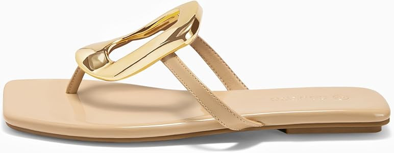 Coutgo Womens Flat Sandals Comfortable Flip Flops Slide Sandals Summer Beach Shoes with Metal Dec... | Amazon (US)