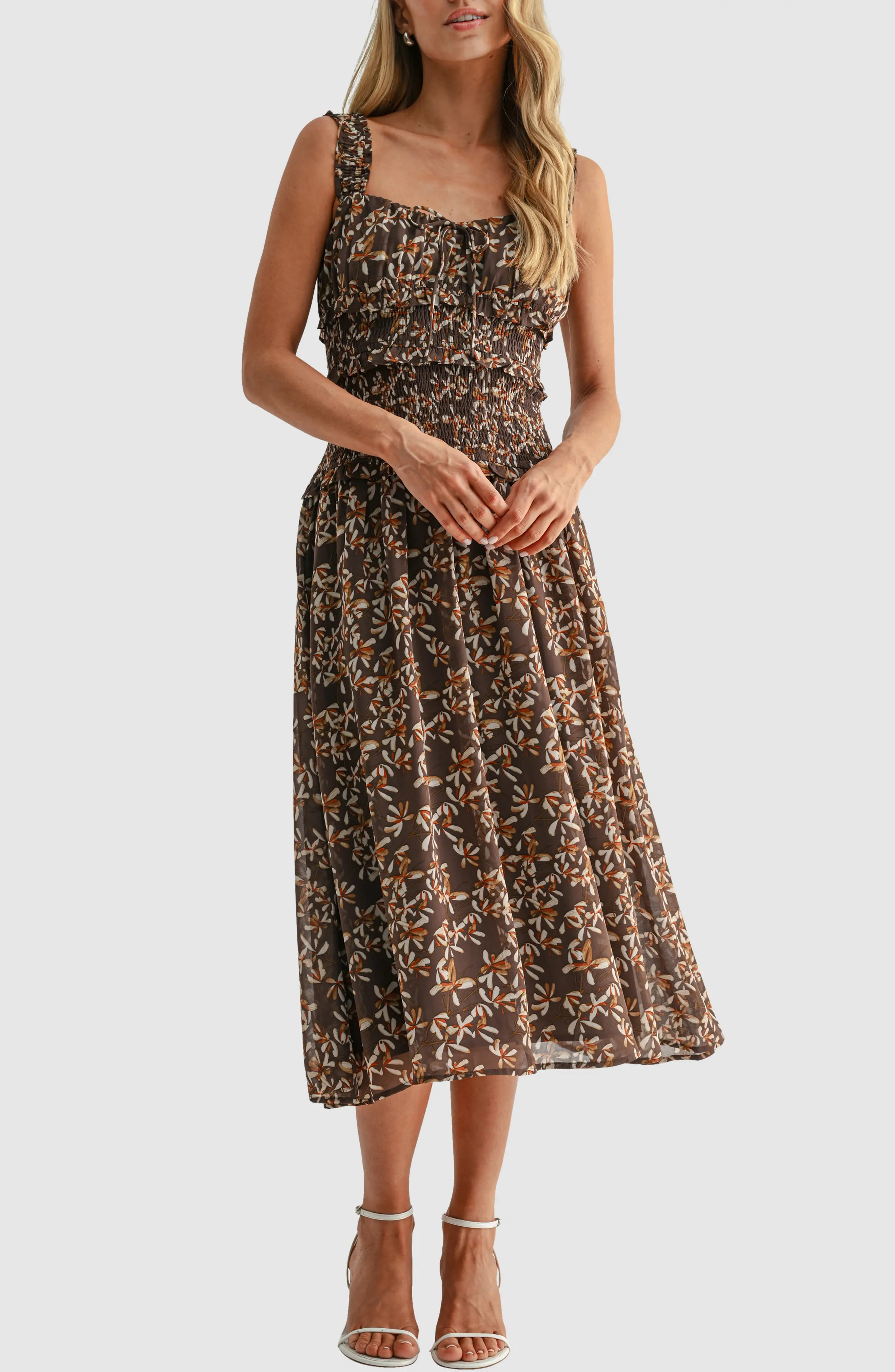 All in Favor Floral Drop Waist Tiered Midi Dress (Women) | Nordstrom | Nordstrom