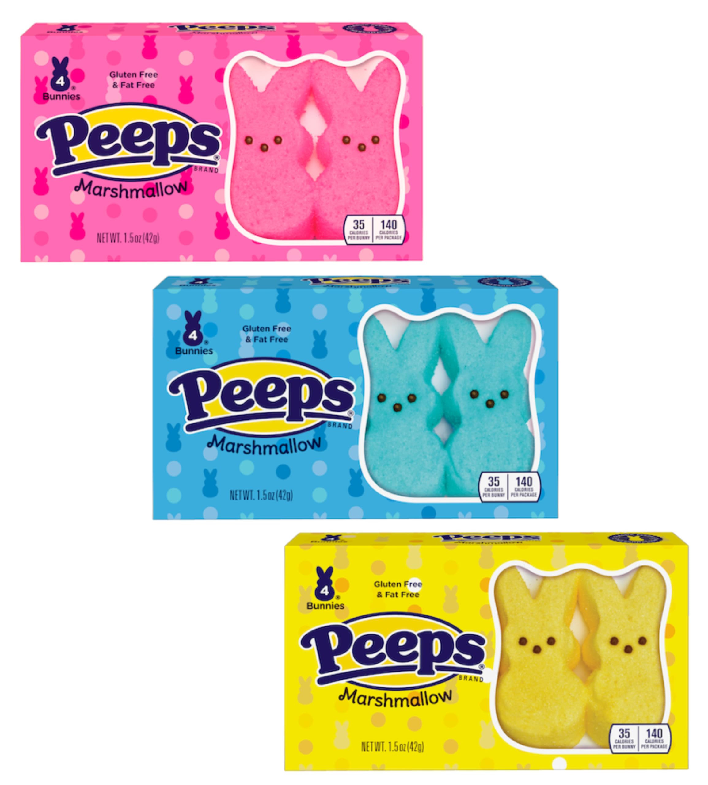 Peeps Marshmallow Bunnies - Smiling Sweets - Pack of 3 - One of Box of Each Color - Blue, Pink an... | Amazon (US)