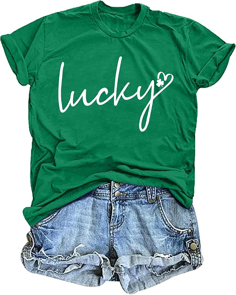 Womens St Patrick's Day Shirts Lucky Shamrock Graphic Tee Shirt Lucky St Patricks Day T Shirt Gre... | Amazon (US)