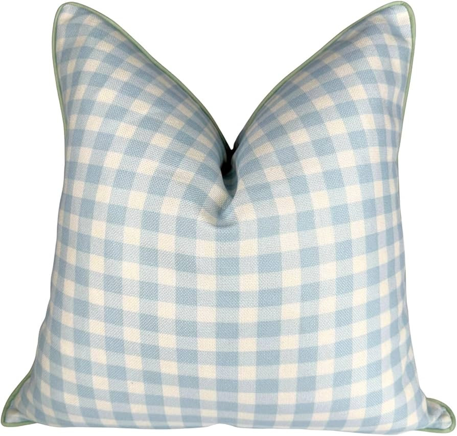 “The Charlie” Decorative Pillow Cover – Blue and White Accent Pillow Cover with Gingham-Ins... | Amazon (US)