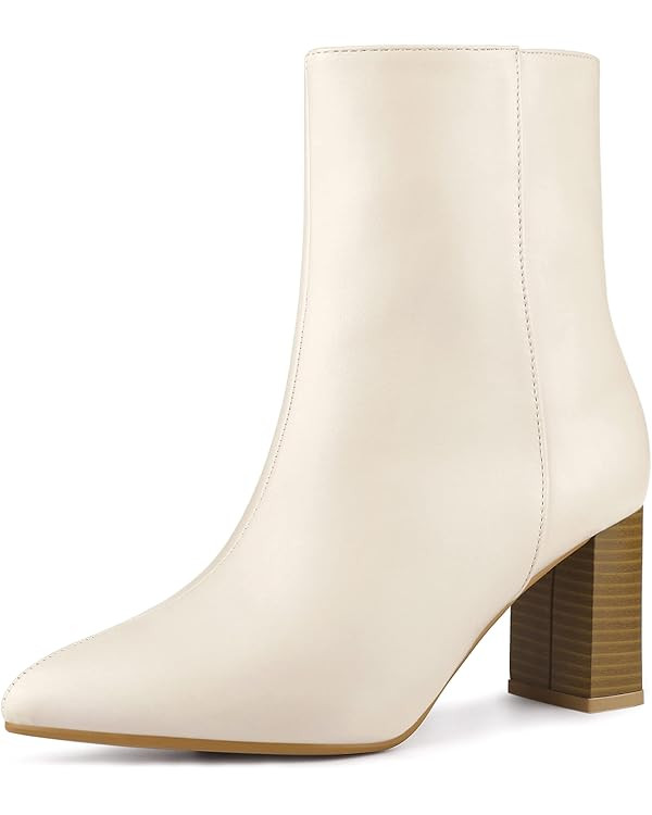 Allegra K Women's Chunky Heels Pointed Toe Ankle Boots | Amazon (US)