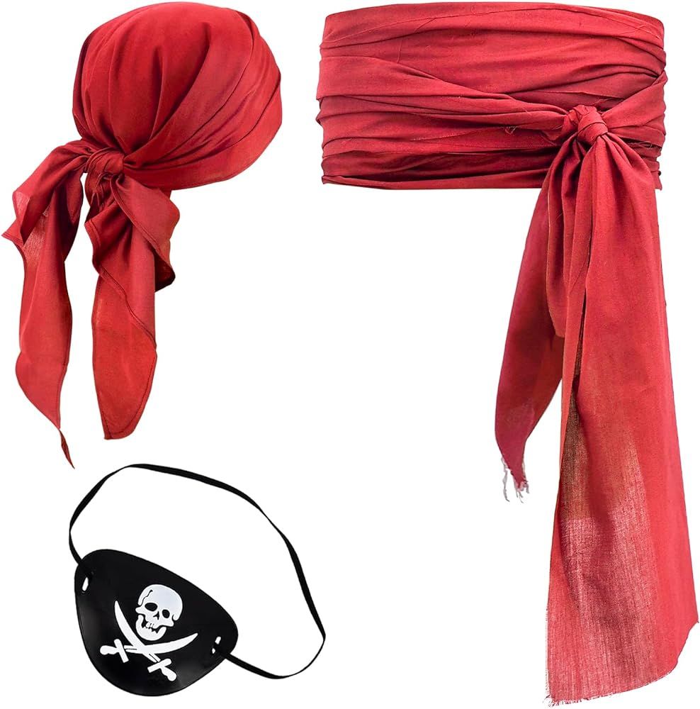 3 PCS Halloween Pirate Costume Women Men Head Scarf Hat Accessories Pirate Sash Belt Pirate Banda... | Amazon (CA)