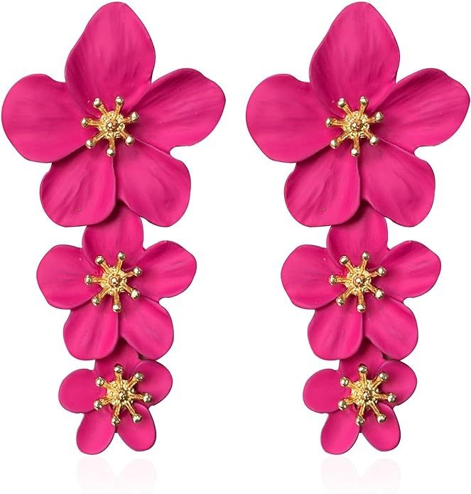 Vavhoo Bohemian Daisy Flower Matte Floral Petal Drop Dangle Earrings 3 Layered Tiered for Women G... | Amazon (US)