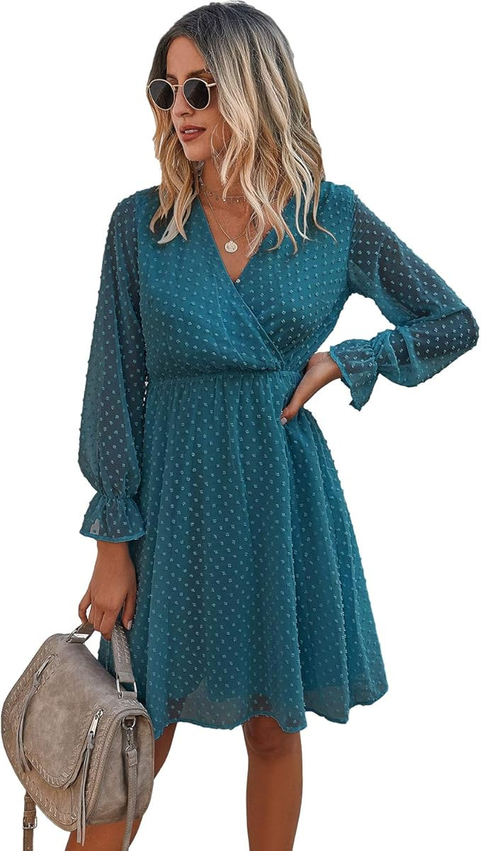 SOLERSUN Women's Casual Summer V Neck Ruffle Sleevesless Stretchy Swing Cocktail Party Mini Dress | Amazon (US)