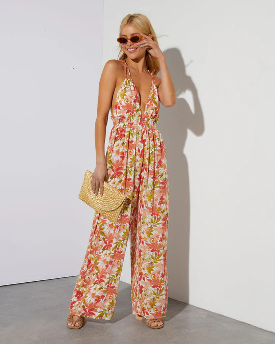 Carrie Low V-Neck Floral Jumpsuit | VICI