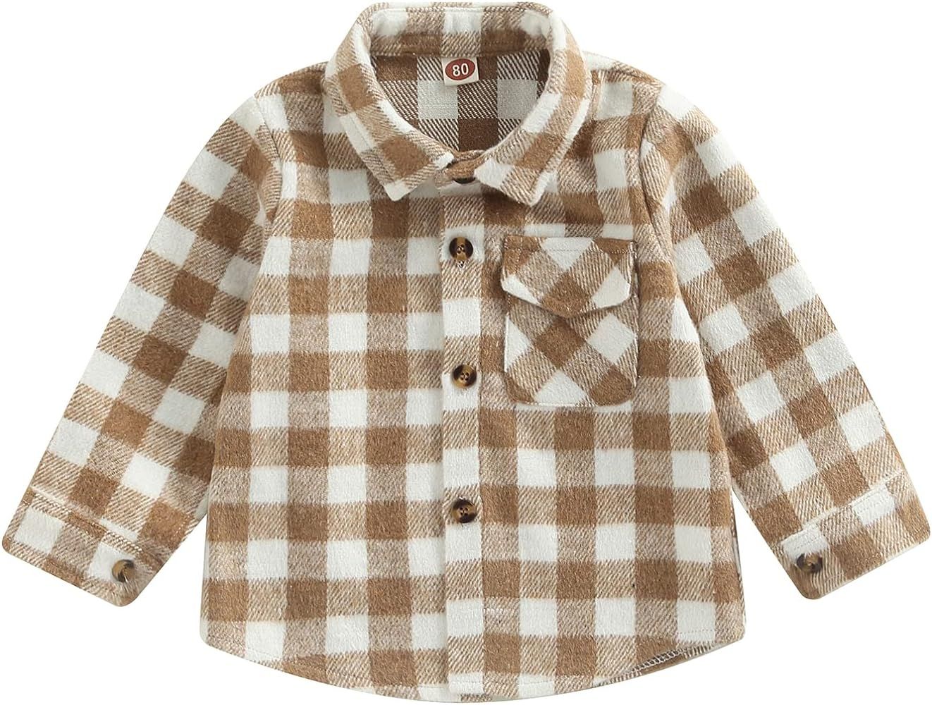 Toddler Baby Boy Girl Flannel Shirt Plaid Shacket Jacket Long Sleeve Button Down Coat Top Kids Chris | Amazon (US)