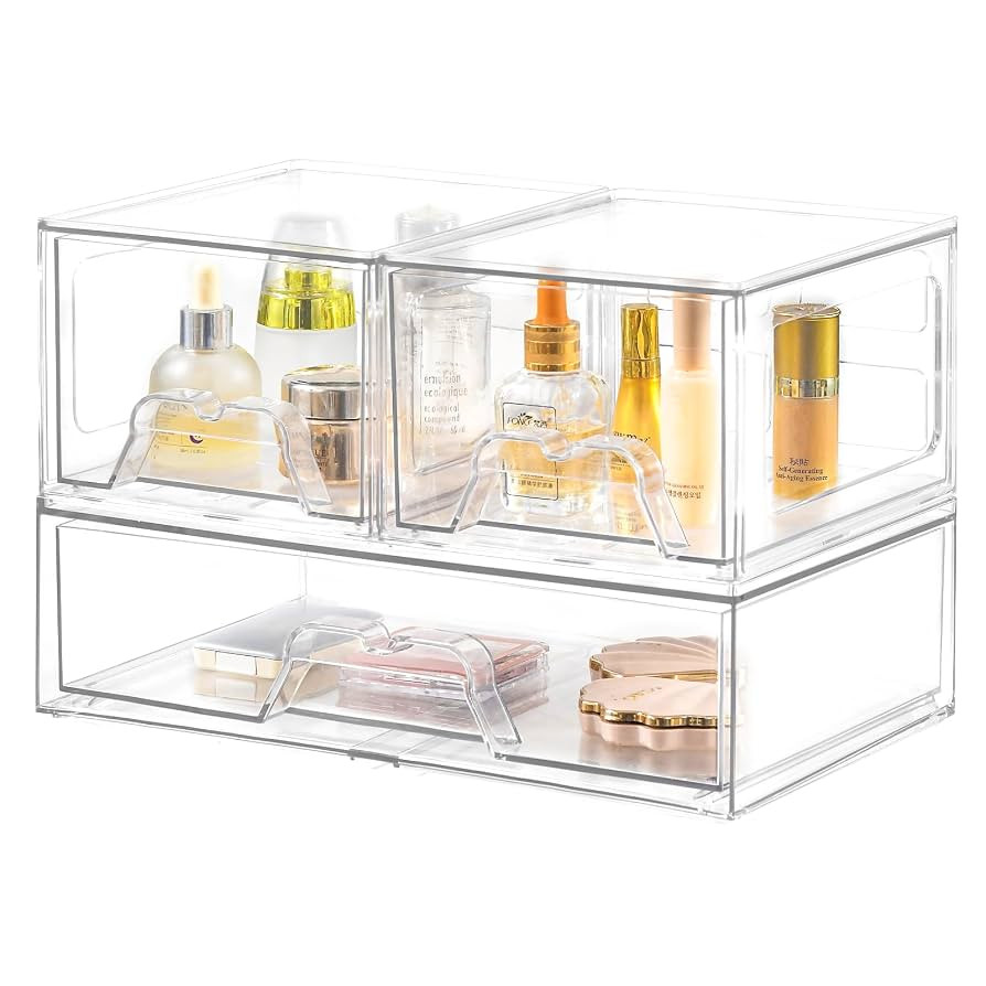 3 Pack Stackable Storage Drawers Clear Acrylic Organizer Makeup Bathroom Organizer and Storage fo... | Amazon (US)
