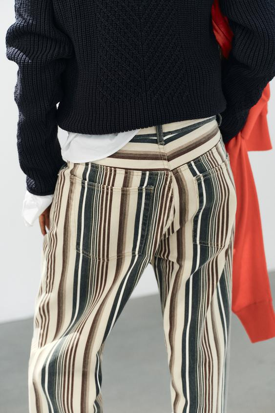 Zara - Trf Mid-Rise Striped Boyfriend Jeans - Striped - 32 (Us 14) - Woman | Zara US