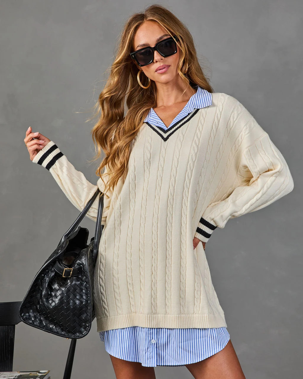 Field Estate Cable Knit Twofer Mini Sweater Dress | VICI