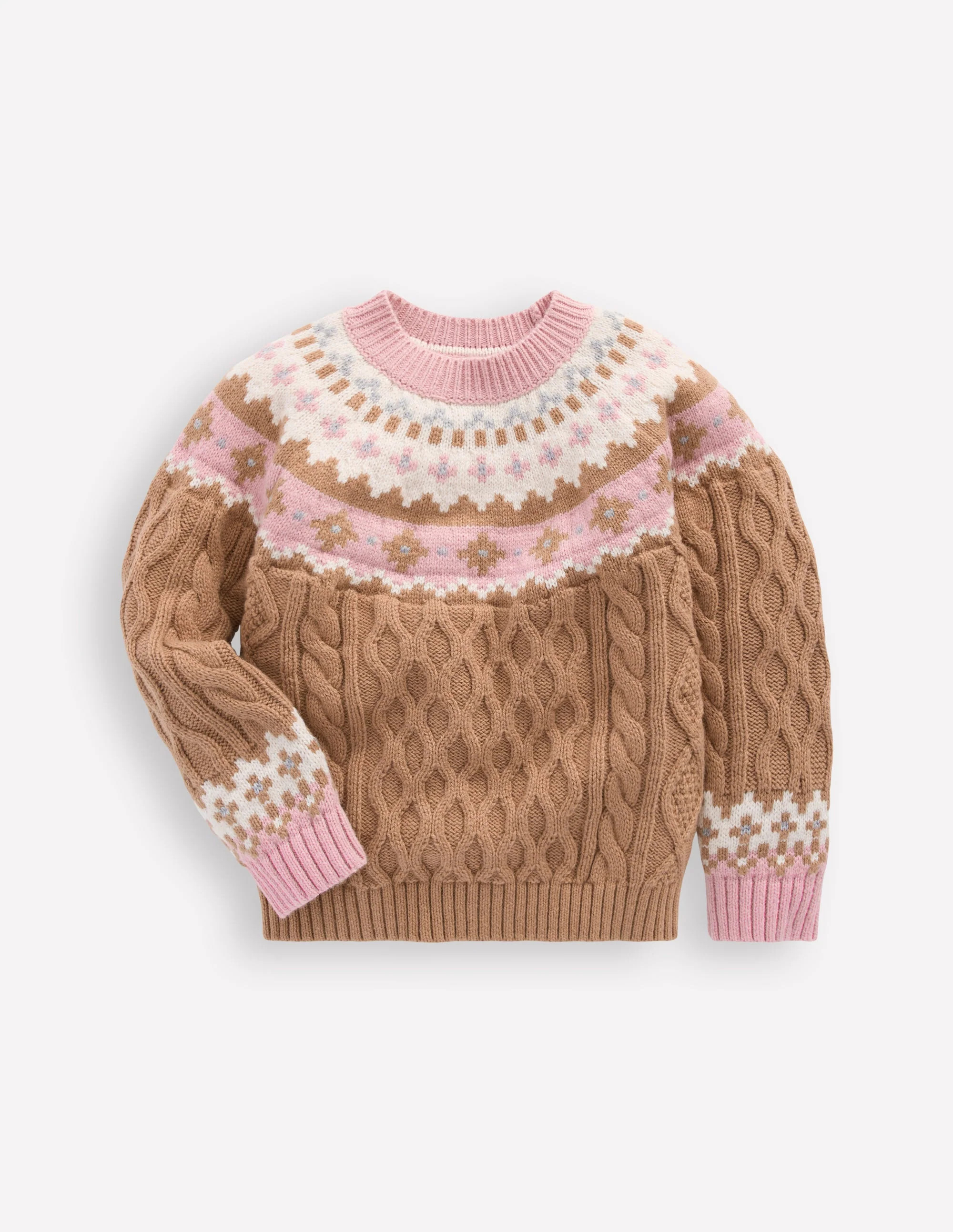 Fair Isle Cable Sweater-Camel Melange | Boden (US)